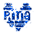 Blue pixelated heart-shaped icon with 'Rina' text, showing three distinct animation states with varying internal patterns and background elements.