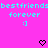 Pixelated cyan text on bright pink background with two identical smiley faces and heart symbols below.
