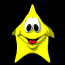 Yellow star-shaped character with white eyes and red mouth in multiple poses against black background.