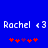 Blue background displays two identical pixelated text strings 'Rachel <3' with red and purple star-like symbols below each string.