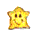 Yellow star-shaped character with brown eyes and a smiling mouth, displayed in six showing facial expression changes and particle effects