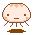 Pixel art contact sheet showing two frames of a small animated character with round body, brown limbs, and peach cheeks on gray background.