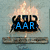 Animated sequence of four distinct text displays with flame effects above each, set against a textured blue background.
