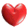 Three red heart shapes with glossy highlights on a gray background, arranged in a with the bottom-right empty