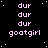 Pixelated text 'dur' repeated three times above 'goatgirl' on a black background with white speckles, with a gray rectangle in the bottom-right corner.