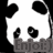 Black-and-white pixelated panda face with large eyes and a small mouth, overlaid with semi-transparent text reading "Enjoi:)" in two positions.