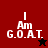 Four display "I Am G.O.A.T." text with star symbols; top-left red background has black star, bottom-left black background has red star, others have white stars on dark backgrounds