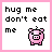 12 pixel art showing a pink piggy bank with 'hug me don't eat me' text, each displaying different color variations for the word 'hug'