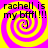 Yellow and pink spiral background with black text reading 'rachell is my bffl!!!' and a pixelated smiley face :)