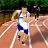 Animated contact sheet of a track and field athlete running on a red track with white lane lines, displayed in 3x3 grid format showing sequential motion frames.