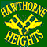 Pixelated yellow text and abstract shapes on a solid green background with no visible characters or animation.