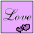 Two static frames of a pixelated icon showing 'Love' text and two hearts on a lavender background with black borders.