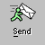 Animated sequence showing a green figure delivering white envelopes to a red-shirted character with changing speech bubbles and text.