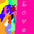 Pixelated icon with vertical pink background, colorful abstract shapes on left, and 'LOVE' text in cyan letters vertically aligned.