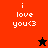 Pixelated text 'i love you<3' on red and black backgrounds with a star icon changing color.