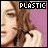 15 pixelated frames showing a person with brown hair against a purple background, each frame displaying the word "PLASTIC" at the top and small white symbols below