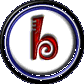 Circular icon with blue and black borders containing red spiral motion on white background, transitioning through multiple animation frames.