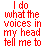 Red pixelated text on white background reads 'I do what the voices in my head tell me to' in blocky font.