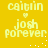 Yellow background with pixelated text reading "caitlin" above a heart symbol, "josh" above "forever," and white dots scattered around the text.