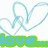 Animated icon with light blue heart outlines and text elements 'laugh', 'love...', and 'live' in green and red, transitioning between states.