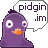 Pixelated purple bird with large white eyes and orange beak, speaking in a speech bubble containing 'pidgin.im' text.