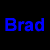 A four- shows a person with short hair and beard in top-right, another person's face partially visible on left, blue text 'Brad' on black background top-left, and empty light gray space bottom-right