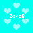 Pixelated cyan background with scattered light blue hearts and repeated "ZaraB" text in white pixel font.