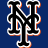 Pixelated black and white stylized 'NY' logo with orange accents on a solid blue background.