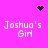 Pixelated pink background with four 'Joshua's Girl' text blocks, black heart and starburst symbols at top corners, and a central dot cluster.
