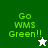 Green and white pixelated text 'Go WMS Green!!' with star icons on green and white backgrounds.