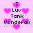 Pixelated pink background with dark blue text and pink hearts, showing 'I Luv Tank Vonderak' in two with heart symbols
