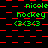 Green text 'nicole hockey 666' on red and black checkered background with red horizontal lines, repeated in a pattern