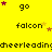 Yellow background with repeating text and star patterns; text alternates between 'go', 'falcon', and 'cheerleading' with varying star colors and positions.