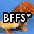 Animated sequence showing a brown dog and yellow duckling with 'BFFS' text overlay on blue background.