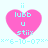 Four identical pink heart-shaped icons with light blue text and date stamps, arranged in a on a light blue background