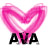 A pixelated pink heart shape with a white inner outline sits above bold black text reading 'AYA' on a white background.