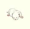 Animated sequence of white cats in various poses with red text labels below each frame.