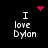 Black background with white text "I love Dylon" and pink pixelated symbols in four positions.