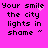 Pixelated text on bright pink background with animated white sparkles near 'smile' in four identical