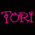 Pink 'TORI' text with heart-shaped accents on each letter, surrounded by scattered multicolored stars against a black background.