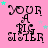 Pink background with black text 'YOUR A BIG SISTER' and scattered cyan and light gray stars in a