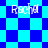 Pixelated blue and cyan checkered background with repeated white text 'Rachal' in four positions.