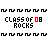 Pixelated text 'CLASS OF 08 ROCKS' repeated in a pattern with red and black border elements on white background