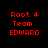 Four variations of a pixelated text display showing "Root 4 Team EDWARD" in red on black, with white rectangular backgrounds appearing in different positions across the