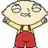 Pixelated cartoon character with large round head, closed eyes, and open mouth in a smile; red pants visible below yellow shirt.