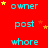 Red background with cyan text and yellow stars; repeated words 'owner', 'post', 'whore' in pattern, some instances of 'owner' have small yellow star above them