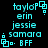 Pixelated cyan text and symbols on black background, arranged in four identical vertical with repeated names and labels