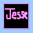 Six pixelated frames of the name "Jesse" in various colors and styles arranged in a 3x2 contact sheet with black backgrounds and colored borders.