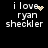 Black background with white pixelated text reading "i love ryan checkler" and animated light-colored particle effects near the word "love."