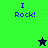 Pixelated text "I Rock!" in blue on green and dark blue backgrounds with a black star and green star icon.